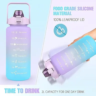 Digital wave 3-in-one Motivational Water Bottle Set 2L + 750ml + 250ml with Time Marker Leak-Proof BPA-Free Sipper Handles Gym Office Outdoor Hydration Tracker Bottle Set Multicolor thumbnail 3