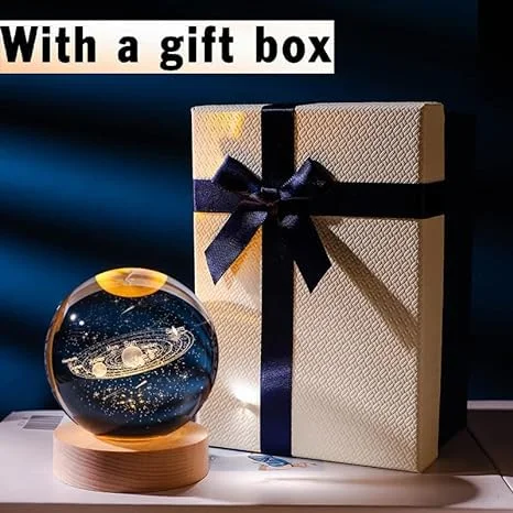 Digital Wave 3D Galaxy Crystal Ball Night Lamp Solar System LED Night Light USB Table Lamp with Wooden Base Colorful Planet Projection for Home Décor, Bedroom, Teens Boys Girls Birthday Gift Ambient Lighting image 2