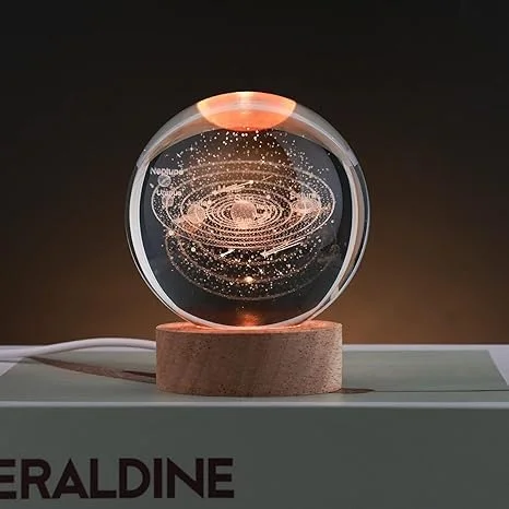 Digital Wave 3D Galaxy Crystal Ball Night Lamp Solar System LED Night Light USB Table Lamp with Wooden Base Colorful Planet Projection for Home Décor, Bedroom, Teens Boys Girls Birthday Gift Ambient Lighting image 4