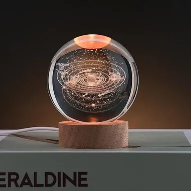 Digital Wave 3D Galaxy Crystal Ball Night Lamp Solar System LED Night Light USB Table Lamp with Wooden Base Colorful Planet Projection for Home Décor, Bedroom, Teens Boys Girls Birthday Gift Ambient Lighting thumbnail 3