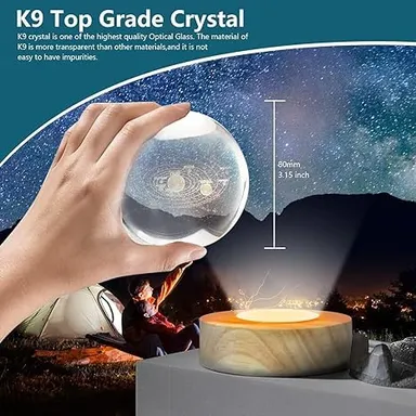 Digital Wave 3D Galaxy Crystal Ball Night Lamp Solar System LED Night Light USB Table Lamp with Wooden Base Colorful Planet Projection for Home Décor, Bedroom, Teens Boys Girls Birthday Gift Ambient Lighting thumbnail 4