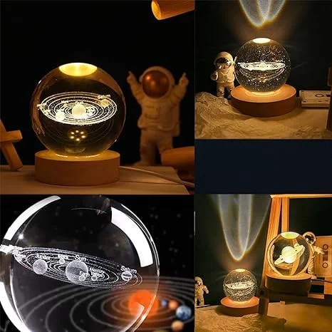 Digital Wave 3D Galaxy Crystal Ball Night Lamp Solar System LED Night Light USB Table Lamp with Wooden Base Colorful Planet Projection for Home Décor, Bedroom, Teens Boys Girls Birthday Gift Ambient Lighting image 6