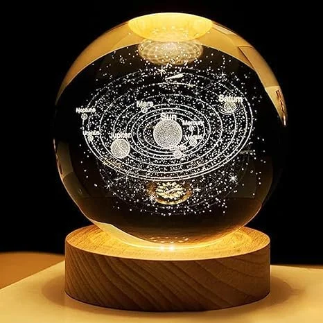 Digital Wave 3D Galaxy Crystal Ball Night Lamp Solar System LED Night Light USB Table Lamp with Wooden Base Colorful Planet Projection for Home Décor, Bedroom, Teens Boys Girls Birthday Gift Ambient Lighting image 1