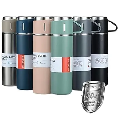Digital Wave 500ml Stainless Steel Thermo Vacuum Insulated Bottle with Cup Lid Multicolor Double Wall Hot and Cold Water Coffee Flask Leakproof Travel Office Bottle thumbnail 1