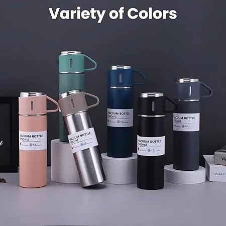 Digital Wave 500ml Stainless Steel Thermo Vacuum Insulated Bottle with Cup Lid Multicolor Double Wall Hot and Cold Water Coffee Flask Leakproof Travel Office Bottle image 3