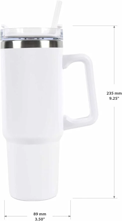 Digital Wave 1200ml Stainless Steel Insulated Travel Mug Tumbler with Handle, Spill Proof Lid, Steel Straw, Double Wall Vacuum Flask for Beer, Coffee & Cold Drinks, Pink White Black image 3