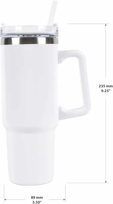 Digital Wave 1200ml Stainless Steel Insulated Travel Mug Tumbler with Handle, Spill Proof Lid, Steel Straw, Double Wall Vacuum Flask for Beer, Coffee & Cold Drinks, Pink White Black thumbnail 2