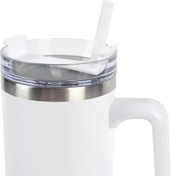 Digital Wave 1200ml Stainless Steel Insulated Travel Mug Tumbler with Handle, Spill Proof Lid, Steel Straw, Double Wall Vacuum Flask for Beer, Coffee & Cold Drinks, Pink White Black image 4