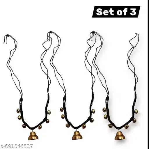 Traditional Brass Bell Caw Mala Cattle Necklaces for Cows and Buffaloes with Adjustable Black Thread Design Pack of 3 Durable Animal Adornment for Livestock Festivals and Rural Farm Decor image 4