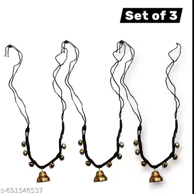 Traditional Brass Bell Caw Mala Cattle Necklaces for Cows and Buffaloes with Adjustable Black Thread Design Pack of 3 Durable Animal Adornment for Livestock Festivals and Rural Farm Decor thumbnail 3