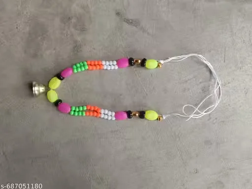 Pack of 4 Traditional Handmade Multicolour Beaded Caw Beby Mala Set with Brass Bells |Festive Decorative Necklaces for Cow Worship, Pooja Ceremonies, and Religious Festivals image 3