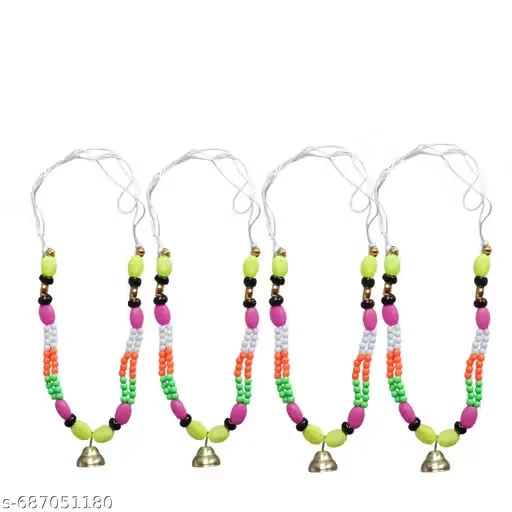 Pack of 4 Traditional Handmade Multicolour Beaded Caw Beby Mala Set with Brass Bells |Festive Decorative Necklaces for Cow Worship, Pooja Ceremonies, and Religious Festivals image 4