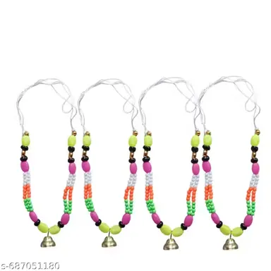 Pack of 4 Traditional Handmade Multicolour Beaded Caw Beby Mala Set with Brass Bells |Festive Decorative Necklaces for Cow Worship, Pooja Ceremonies, and Religious Festivals thumbnail 3