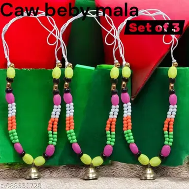 Premium Decorative Cow Mala | Set of 3 Colorful Bead Necklaces with Brass Ghanti for Cows, Calves & Cattle thumbnail 1