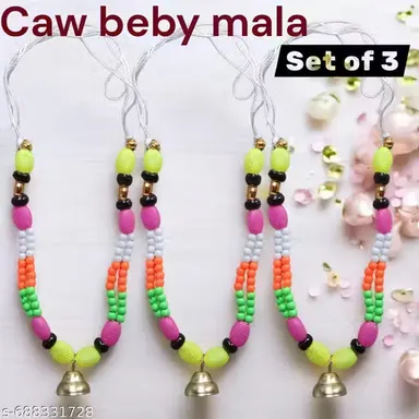 Premium Decorative Cow Mala | Set of 3 Colorful Bead Necklaces with Brass Ghanti for Cows, Calves & Cattle thumbnail 3