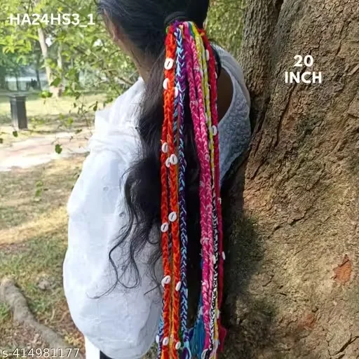 Handmade 20 Inch Tribal Boho Hair Strings for Women | Multicolour Wool Braided Hair Accessories | Indian Ethnic Boho Hair Jewellery & Festival Hair Strings image 1