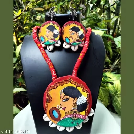 Pauls Unique Handmade Fashion Jewelry Set for Women | Handpainted Multicolor Necklace Earrings Bracelet | Ethnic Boho Designer Jewelry Gift India image 1
