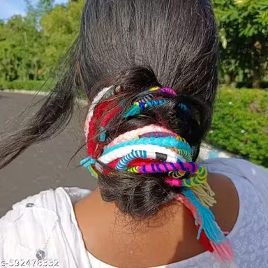 Handmade Unique Tribal Boho Hair Strings for Women 10 inch – Ethnic Hair Accessory Free Size Stretchy Cotton Tribal Fashion Hair Strings for Casual Festival Partywear thumbnail 1
