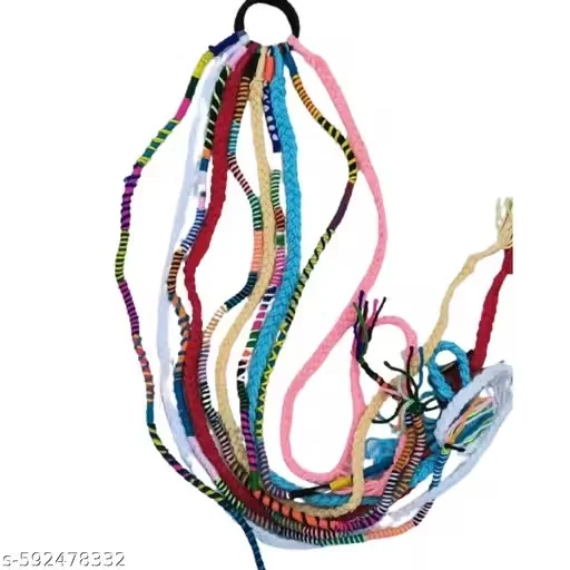 Handmade Unique Tribal Boho Hair Strings for Women 10 inch – Ethnic Hair Accessory Free Size Stretchy Cotton Tribal Fashion Hair Strings for Casual Festival Partywear image 1
