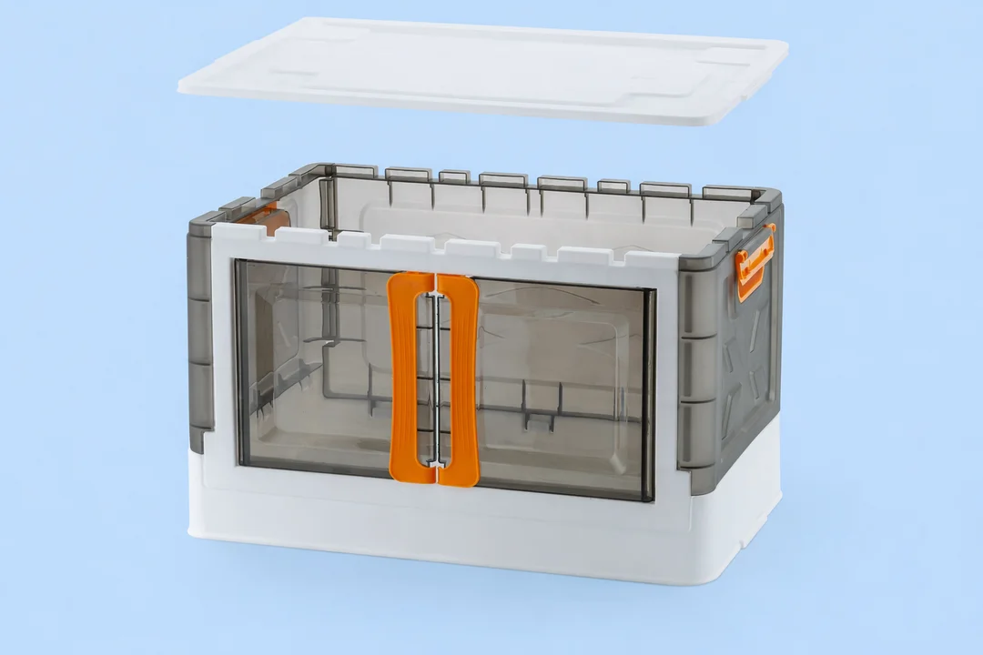 2 Tier Stackable Plastic Storage Cabinet with Transparent Front Opening Door and Top Lid, Foldable Clothes Organizer Box for Wardrobe, Bedroom and Living Room, Space Saving Modular Cupboard for Clothes, Bedding and Household Items image 4