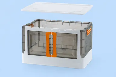 2 Tier Stackable Plastic Storage Cabinet with Transparent Front Opening Door and Top Lid, Foldable Clothes Organizer Box for Wardrobe, Bedroom and Living Room, Space Saving Modular Cupboard for Clothes, Bedding and Household Items thumbnail 3