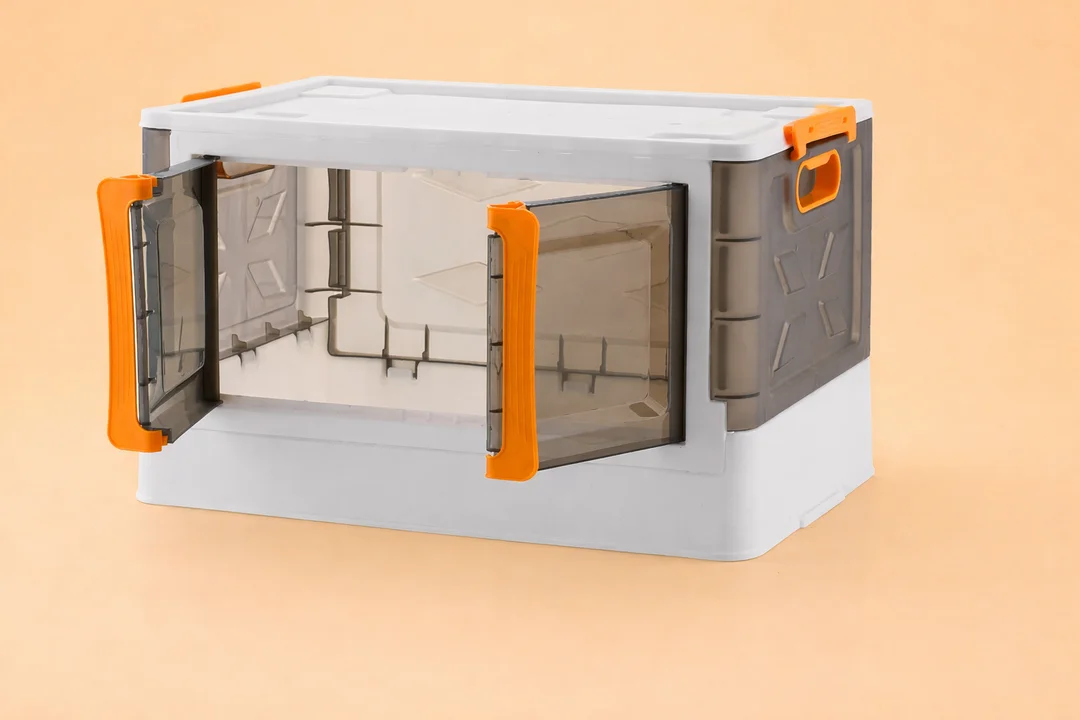 2 Layer Multi Purpose Plastic Storage Box with Transparent Door and Stackable Design, Foldable Wardrobe Organizer Cabinet for Clothes, Blankets and Kitchen Storage, Space Saving Home Cupboard Solution for Modern Indian Homes image 3