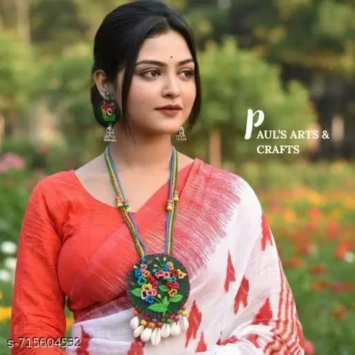 Handmade Embroidery Jewellery Set for Women with Thread Work Necklace Earrings Set Traditional Ethnic Bridal Party Wear Handcrafted Fabric Jewellery India image 1