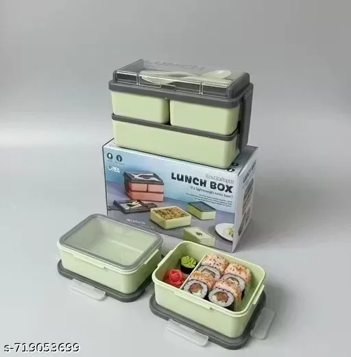 Double Layer Leak Proof Lunch Box for Kids & Adults – Portable Detachable Bento Tiffin Box with Compartments, Airtight Food Storage Container for School Office Travel BPA Free image 1