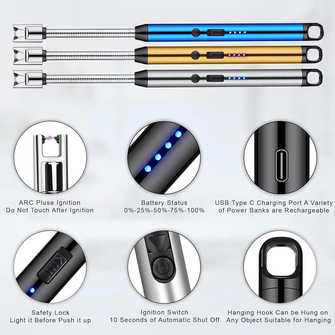 Electric Rechargeable Plasma Gas Lighter for Kitchen LPG Stove Candles Pooja USB C-Type Multipurpose Flexible Windproof Multicolour image 2