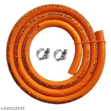 LPG Kitchen Gas Pipe 1.5 Meter ISI Certified Rubber LPG Hose with 2 Free Stainless Steel Clamps High Pressure Leak Resistant Flexible Gas Tube for Home Kitchen Stove Cylinder Connection India thumbnail 2