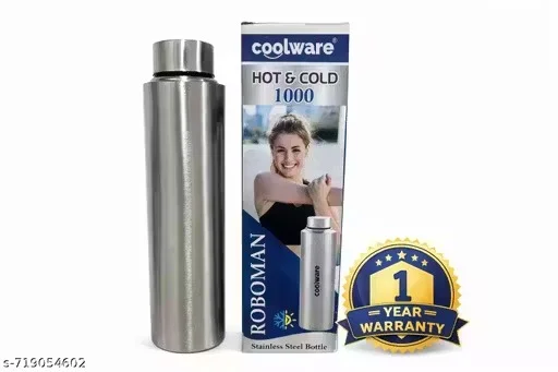 COOLWARE Stainless Steel Water Bottle 1000ml 1 Litre Silver BPA Free Hot & Cold Fridge Gym Office School College Sports Bottle Durable Leak Proof Eco-Friendly Steel Bottle image 1