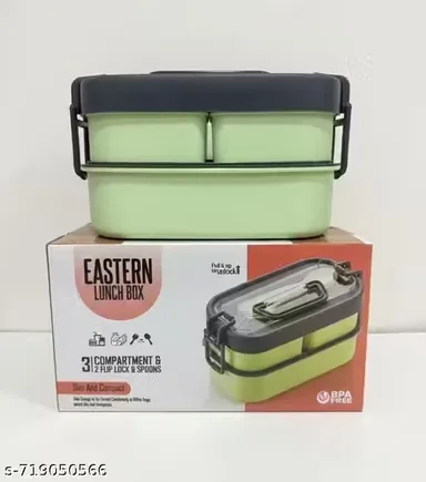 Premium Double Decker Lunch Box with 3 Detachable Containers 2 Spoons Airtight BPA‑Free Plastic Tiffin Box for Office School Outdoor Carry Backpack Multi Colour 1.4L thumbnail 1