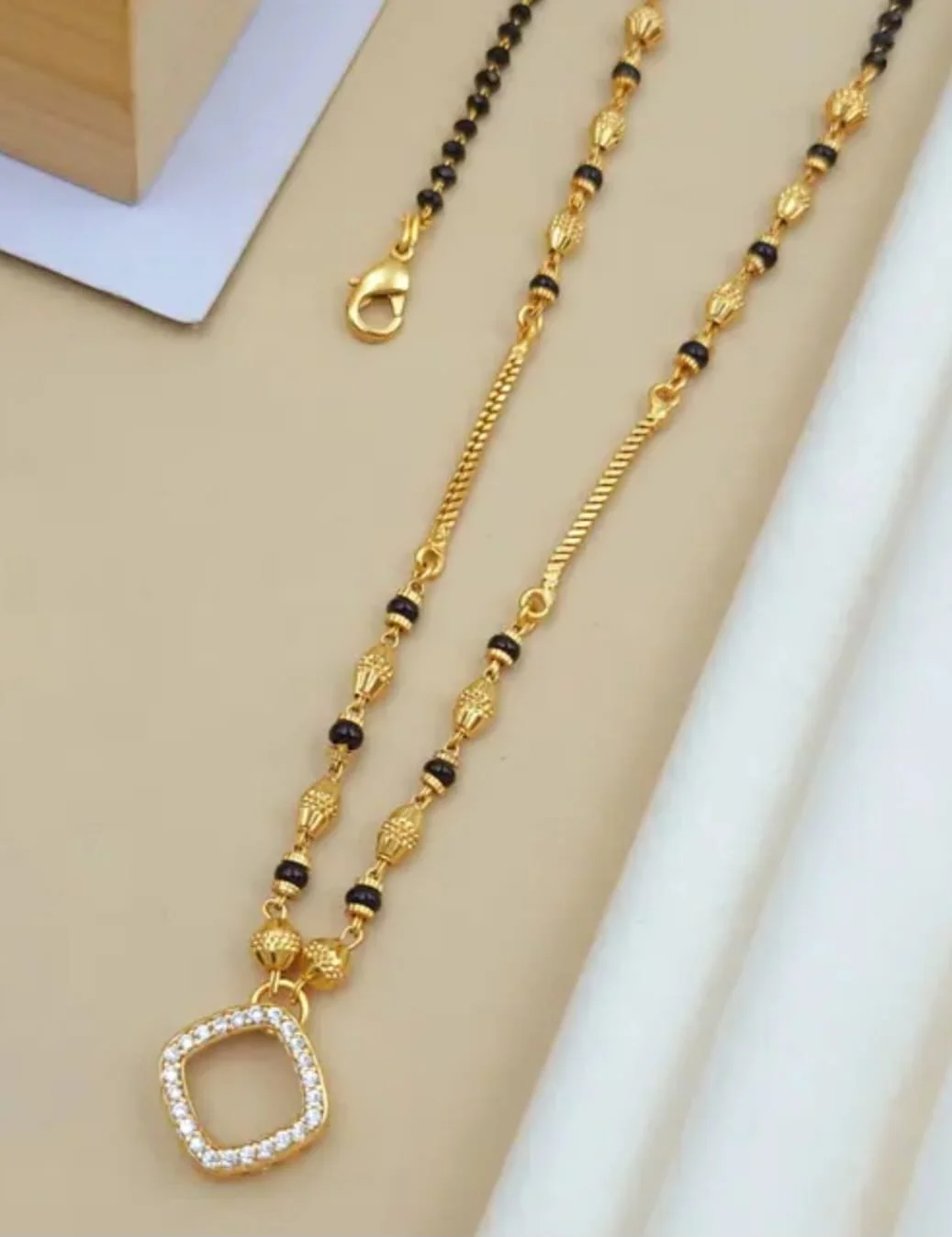 MS DOKIYU 18 Inch Artificial Black Beads Mangalsutra Necklace for Women | Adjustable Fashion Ethnic Jewelry for Wedding & Party Wear image 1
