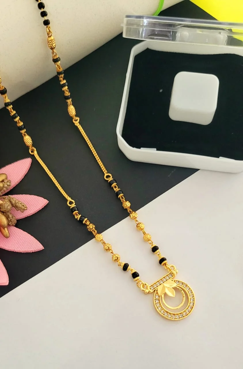 Gold Artificial Long Mangalsutra Necklace for Women | Designer Black Beads Ethnic Jewelry for Wedding, Party & Traditional Wear image 1