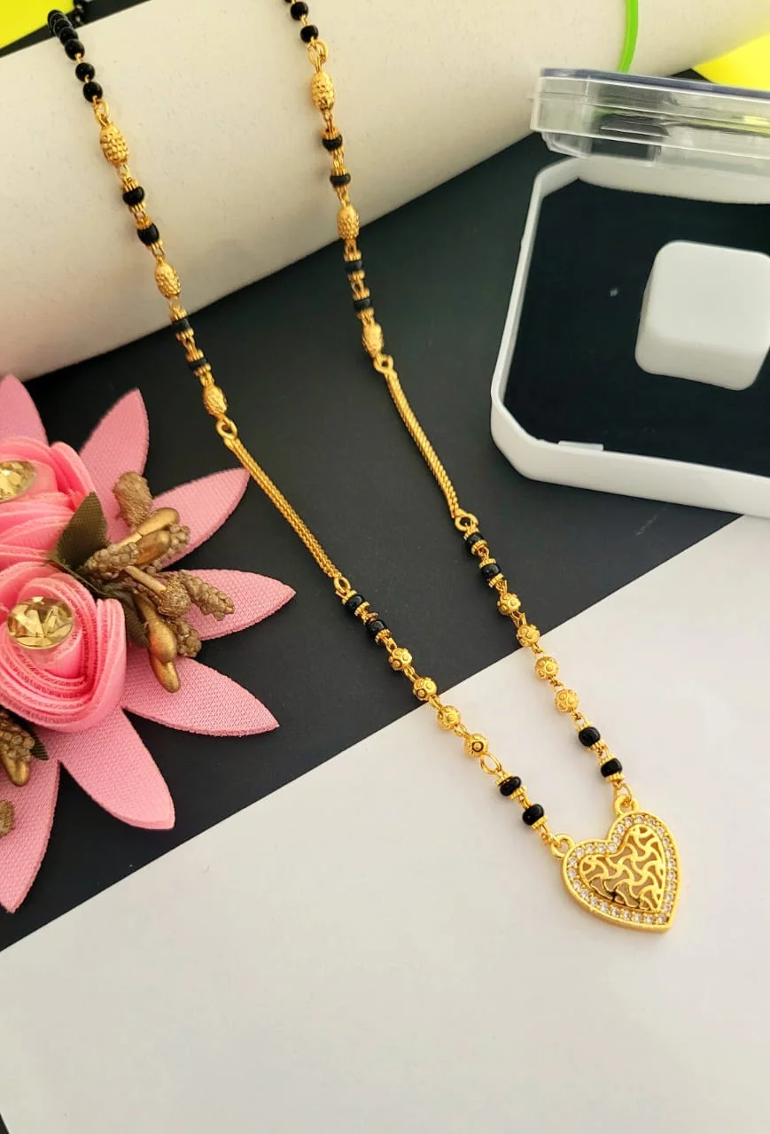 Gold Artificial Long Mangalsutra Necklace for Women | Designer Black Beads Ethnic Jewelry for Weddings, Parties & Festive Wear image 1