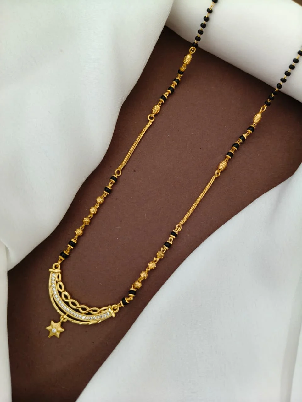 Gold Artificial Long Mangalsutra Necklace for Women | Designer Black Beads Ethnic Jewelry for Wedding, Party & Festive Wear image 1