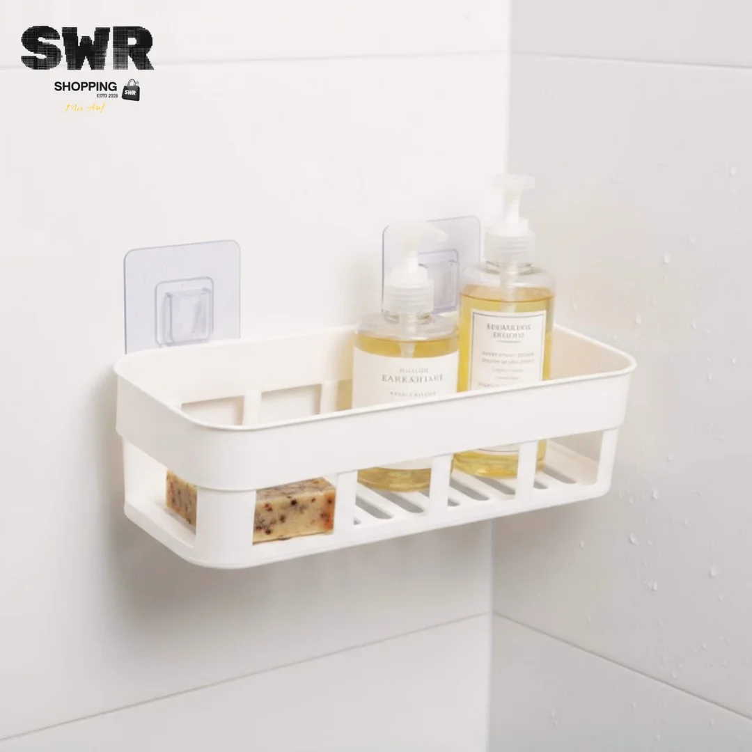 Ultra Wall Mounted Bathroom Shelf Organizer White Multipurpose Plastic Storage Box Rack for Toiletries Toilets Washroom Accessories Holder Adjustable Adhesive Bathroom Storage image 1