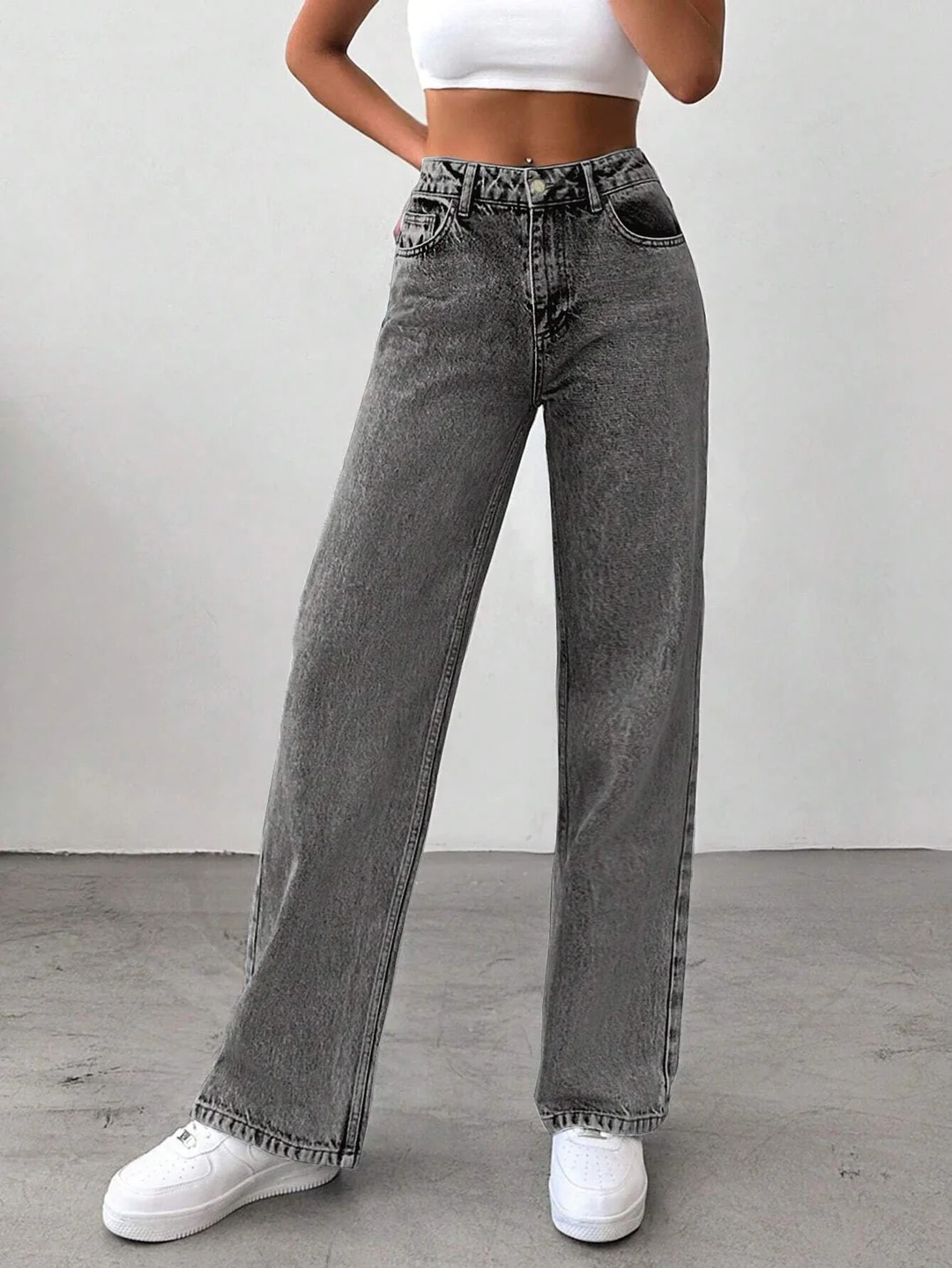 Women’s High Waist Grey Wide Leg Jeans | Comfortable Loose Fit Casual Denim Pants | Stylish Trendy Everyday Wear Jeans for Office, College, Party | Lightweight Durable Fashionable Women Jeans Women’s High Waist Grey Wide Leg Jeans  28 image 2