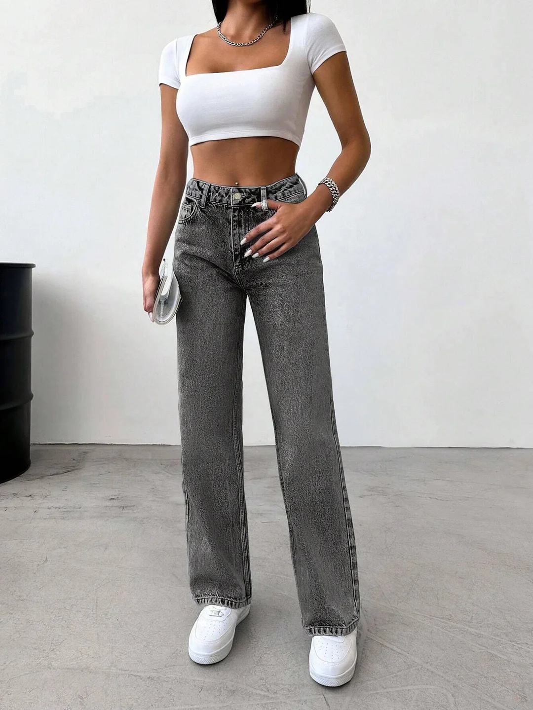 Women’s High Waist Grey Wide Leg Jeans | Comfortable Loose Fit Casual Denim Pants | Stylish Trendy Everyday Wear Jeans for Office, College, Party | Lightweight Durable Fashionable Women Jeans Women’s High Waist Grey Wide Leg Jeans  28 image 3