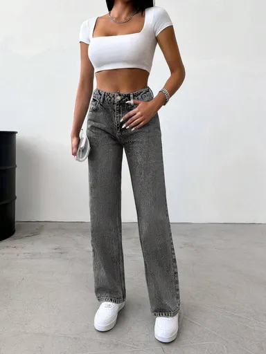 Women’s High Waist Grey Wide Leg Jeans | Comfortable Loose Fit Casual Denim Pants | Stylish Trendy Everyday Wear Jeans for Office, College, Party | Lightweight Durable Fashionable Women Jeans Women’s High Waist Grey Wide Leg Jeans  28 thumbnail 2