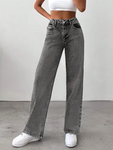 Women’s High Waist Grey Wide Leg Jeans | Comfortable Loose Fit Casual Denim Pants | Stylish Trendy Everyday Wear Jeans for Office, College, Party | Lightweight Durable Fashionable Women Jeans Women’s High Waist Grey Wide Leg Jeans  32 thumbnail 1
