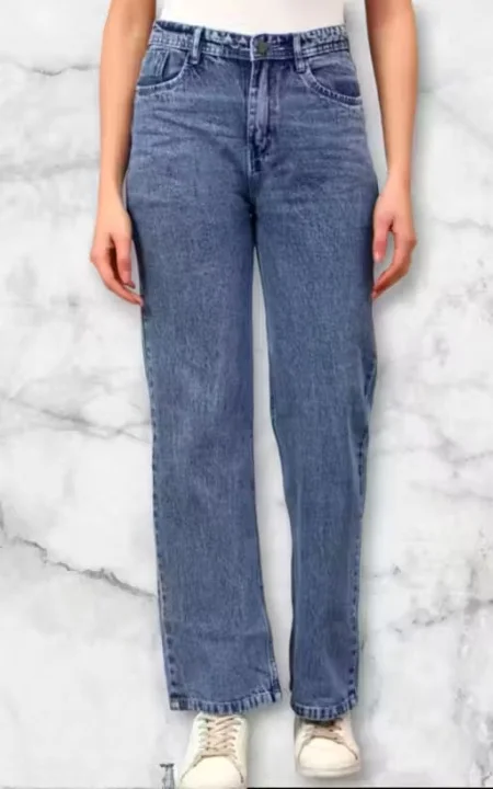 Women’s High Waist Wide Leg Blue Denim Jeans | Comfortable Casual Loose Fit Straight Cut Pants for Daily Wear, College, Office, and Outings Women’s High Waist Wide Leg Blue Denim Jeans 30 image 2