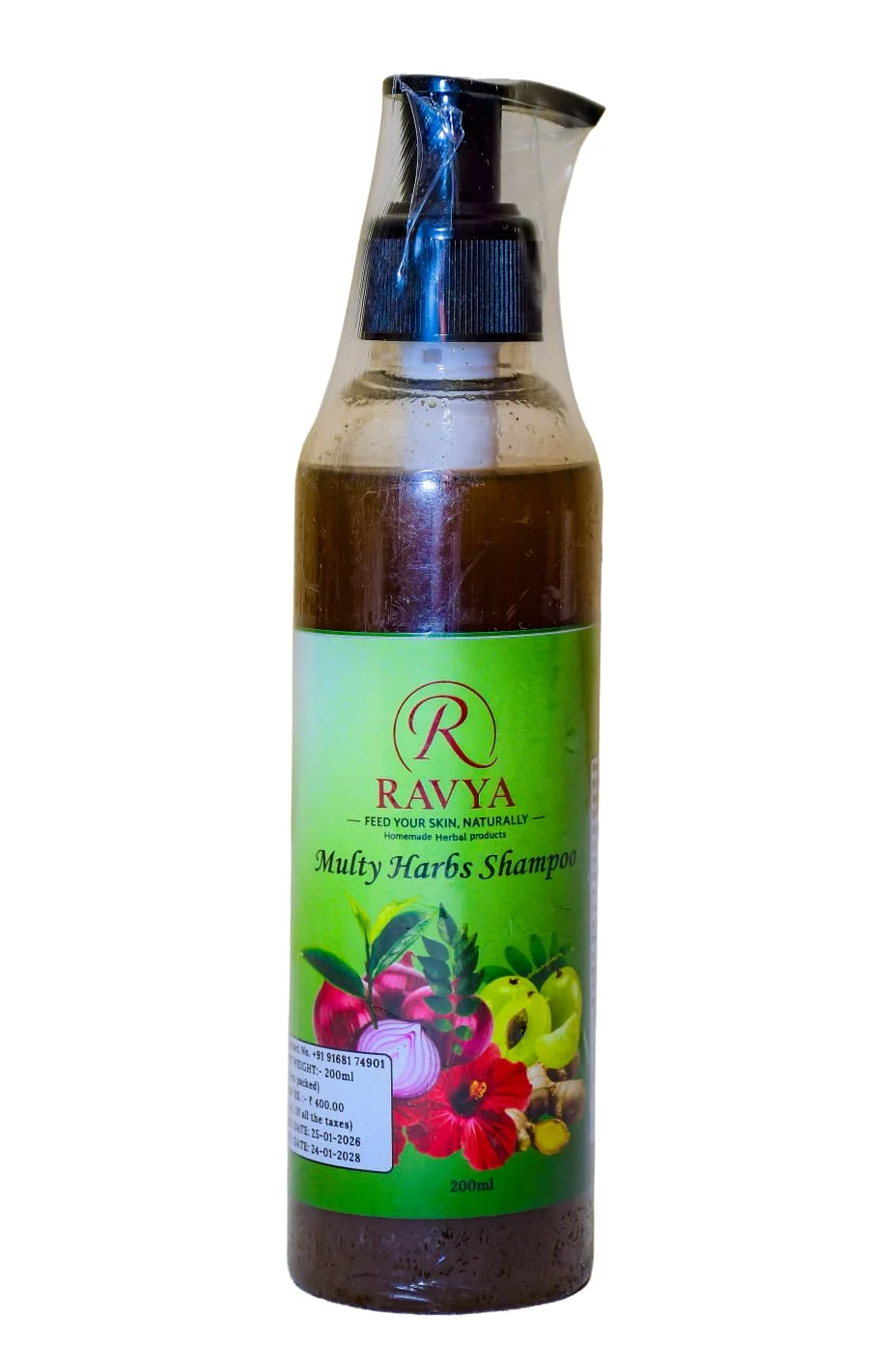 Ravya Homemade Herbal Multi-Herb Shampoo with Red Onion, Hibiscus, and Amla – 200ml pH Balanced Natural Hair Cleanser for Strengthening and Scalp Care Herbal Multi-Herb Shampoo 160 ML image 1