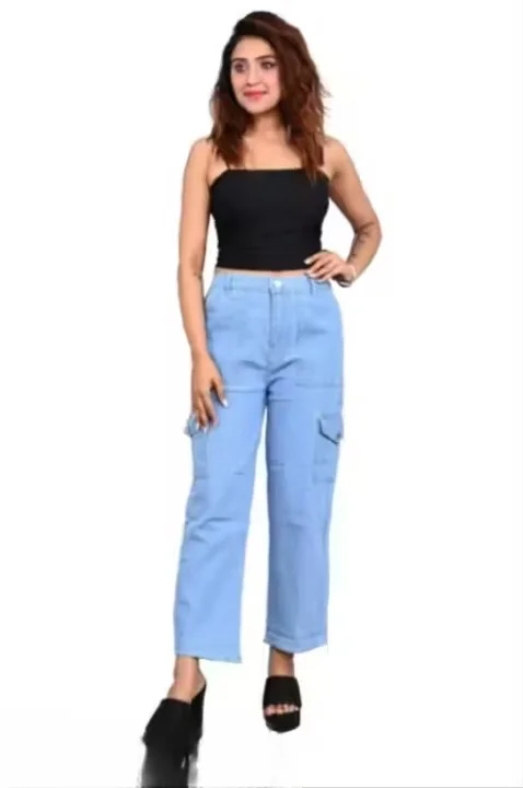 Women’s Light Blue High Waist Wide Leg Cargo Denim Jeans | Stylish Loose Fit Casual Palazzo Pants for Girls Women’s Light Blue High Waist Wide Leg Cargo Denim Jeans 32 image 1