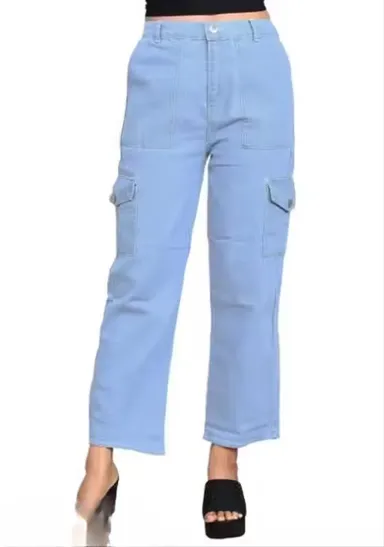 Women’s Light Blue High Waist Wide Leg Cargo Denim Jeans | Stylish Loose Fit Casual Palazzo Pants for Girls Women’s Light Blue High Waist Wide Leg Cargo Denim Jeans 32 thumbnail 1