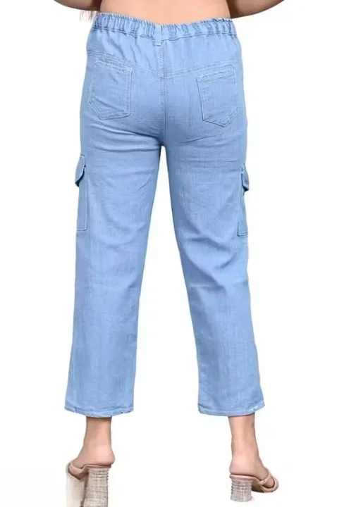 Women’s Light Blue High Waist Wide Leg Cargo Denim Jeans | Stylish Loose Fit Casual Palazzo Pants for Girls Women’s Light Blue High Waist Wide Leg Cargo Denim Jeans 32 image 3