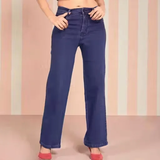 Women High Waisted Straight Leg Blue Denim Jeans Classic Fit Stretchable Casual Denim Pants for Women Girls Daily Wear Fashion Jeans Women High Waisted Straight Leg Blue Denim Jeans  28 image 2