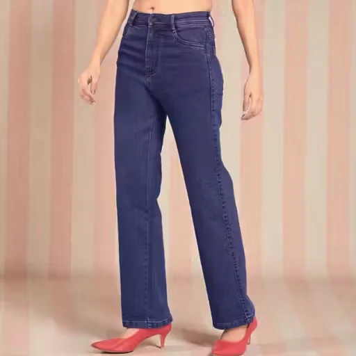 Women High Waisted Straight Leg Blue Denim Jeans Classic Fit Stretchable Casual Denim Pants for Women Girls Daily Wear Fashion Jeans Women High Waisted Straight Leg Blue Denim Jeans  30 image 3