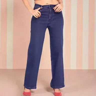 Women High Waisted Straight Leg Blue Denim Jeans Classic Fit Stretchable Casual Denim Pants for Women Girls Daily Wear Fashion Jeans Women High Waisted Straight Leg Blue Denim Jeans  32 thumbnail 1