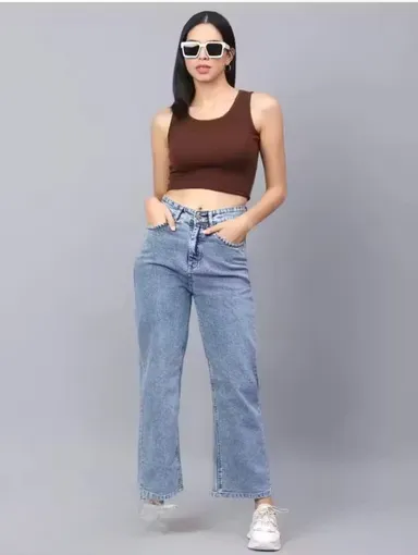 Women Ice Blue Wide Leg Denim Jeans High Waist Relaxed Fit Trendy Casual Denim Pants for Women Girls Fashion Street Style Jeans Women Ice Blue Wide Leg Denim Jeans 30 thumbnail 0